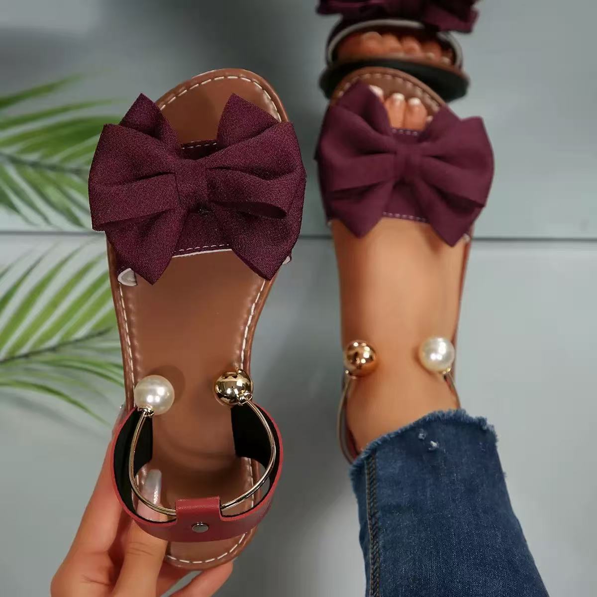 Clarks Women Bow Pearl Flat Sandals, Lightweight Comfortable Non-slip Shoes ( PayPal Checkout Save $5 ) - Image 3