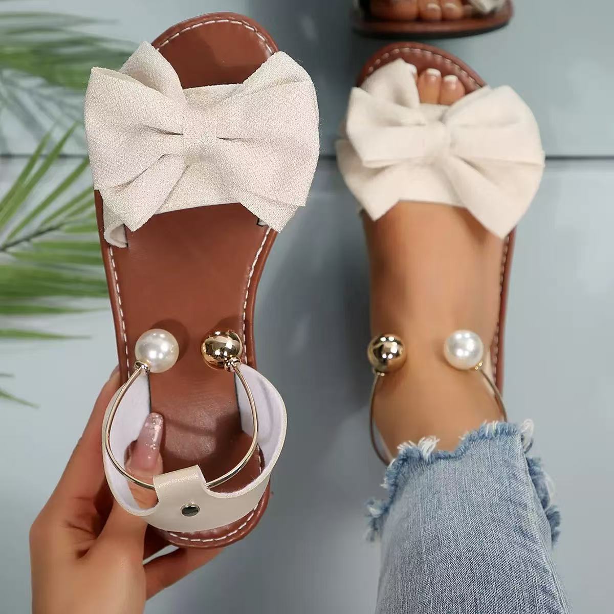 Clarks Women Bow Pearl Flat Sandals, Lightweight Comfortable Non-slip Shoes ( PayPal Checkout Save $5 )